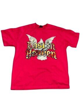 Forever 21 Red Graphic T-Shirt Lost In Heaven & Paradise Design Mens M Cotton Bl